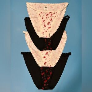 4 PINK Victoria’s Secret String Lace Bikini Panties XL Cherries Hearts NEW Tags